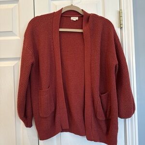 Waffle Knit Open Cardigan Sweater - Rust
